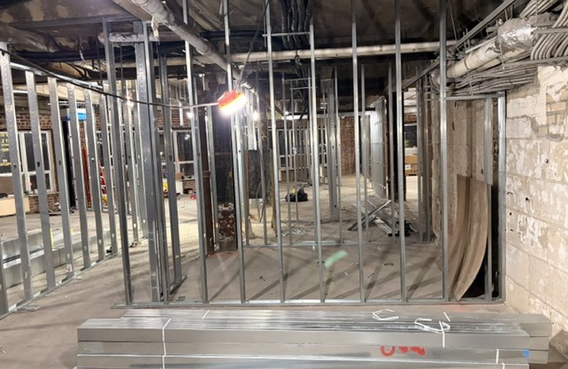 Metal stud framing going up for the new offices