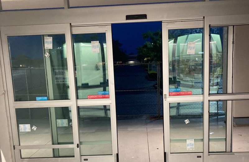 Storefront glazing and entrance doors installed